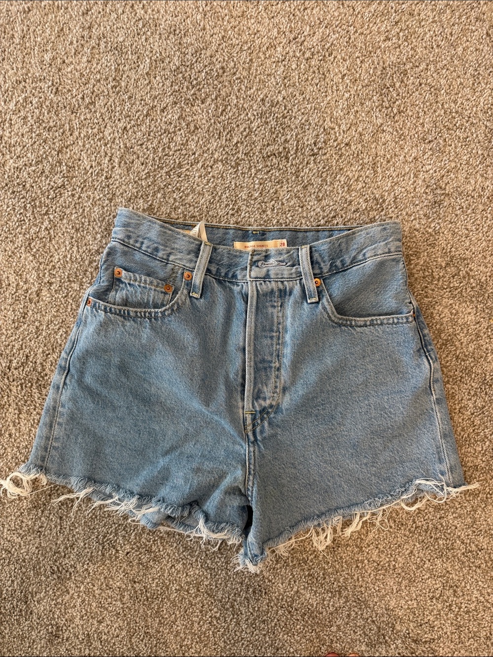 Levi's Light Blue High-Rise Frayed Hem Denim Shorts